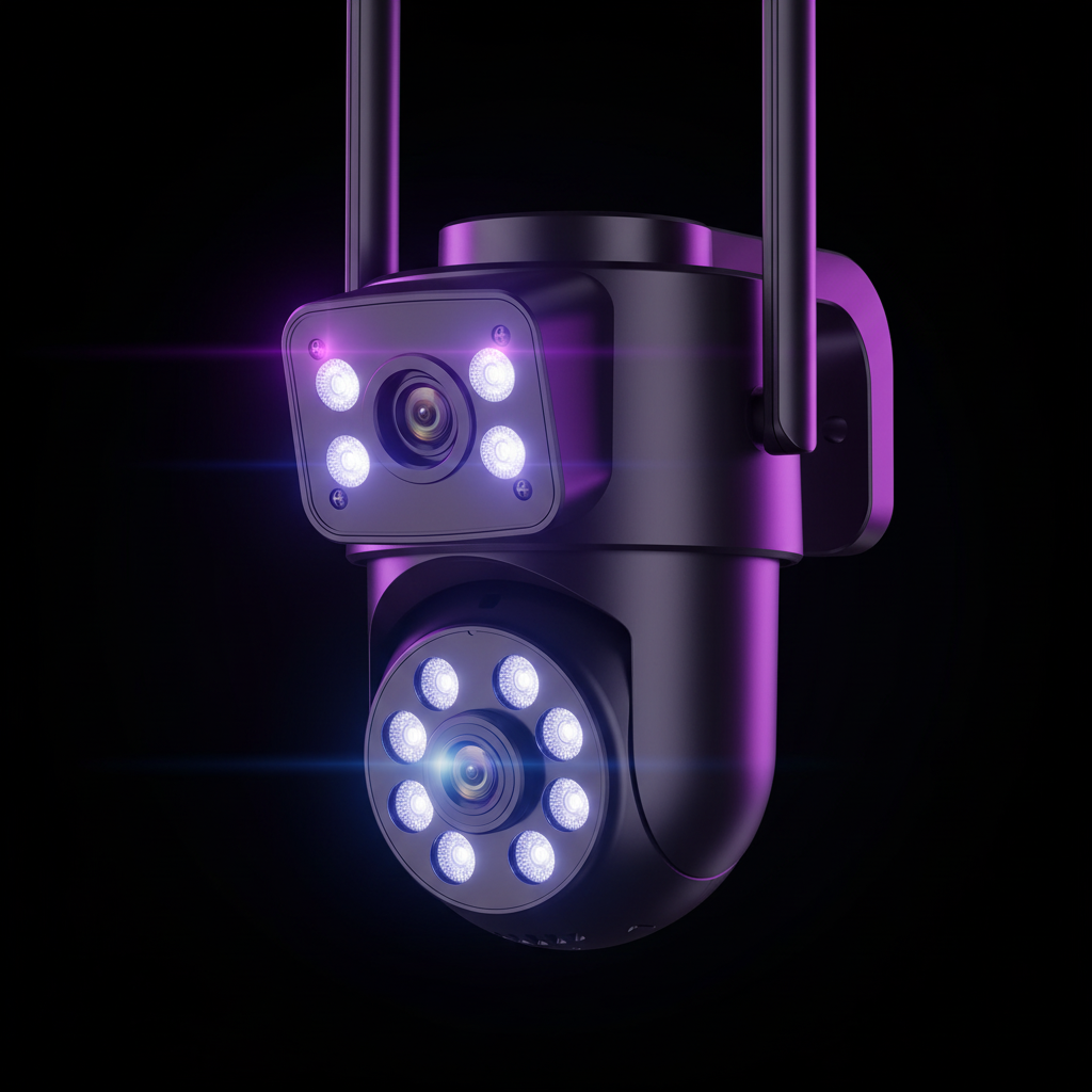 Dual-lens security camera with neon lighting