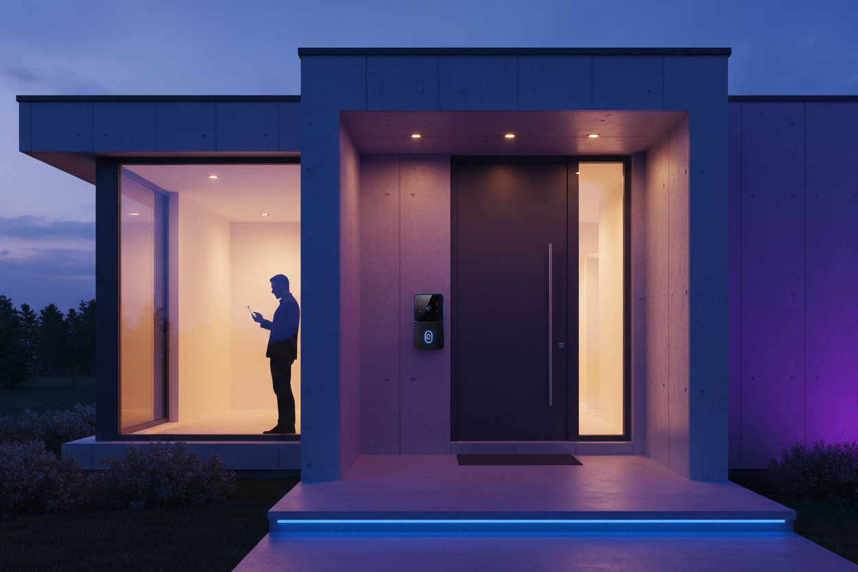 Video doorbell lifestyle scene - accurate proportions